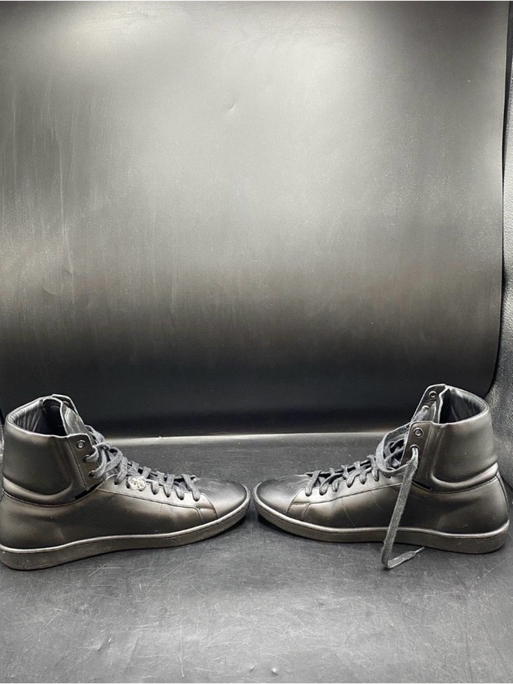 Saint Laurent Black Leather High-Top Sneakers with Gold Logo - Picture 2 of 7
